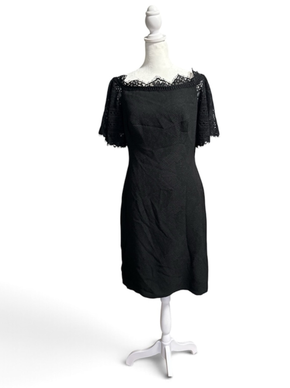 Tadashi Shoji Black Lined Dress With Lace Sleeves-6 NWT